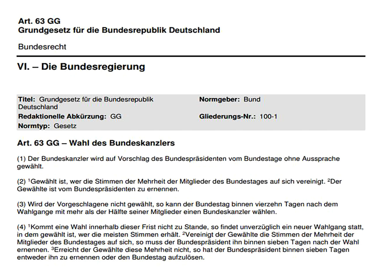 Art 63 Grundgesetz Wahl des Bundeskanzlers