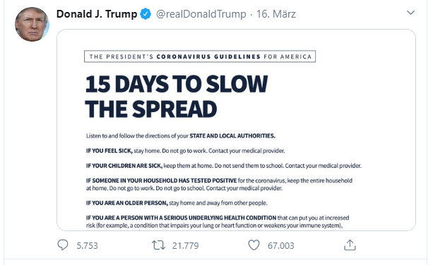 trump 15 days to slow the spread corona covid-19 we will win