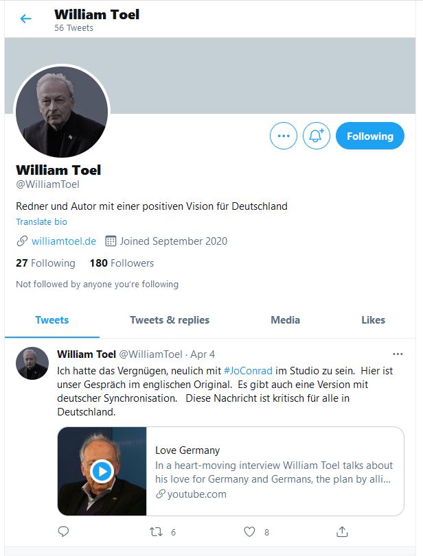 William Toel im Gespräch mit JoConrad Twitter Post